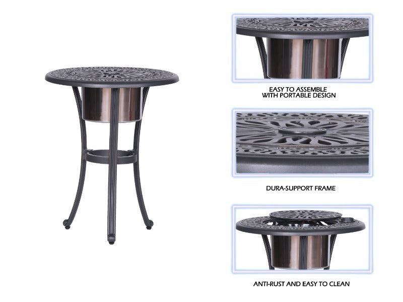 Outdoor Patio Aluminum Round Bistro Table/Side Table with Ice Bucket