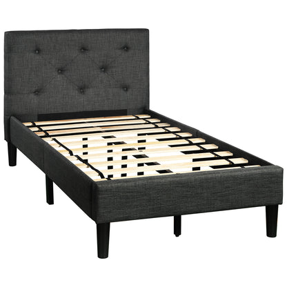 Upholstered Button Tufted Platform Bed with Strong Wood Slat Support (Twin, Gray)