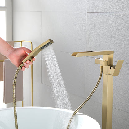 Waterfall Freestanding Single Handle Floor Mounted Clawfoot Tub Faucet with Handshower