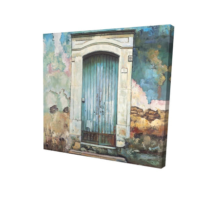 Blue door of an old building - 12x12 Print on canvas