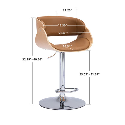 HengMing  Adjustable/Swivel Bar Stool, PU Leather Ecru Bent wood Bar Chair