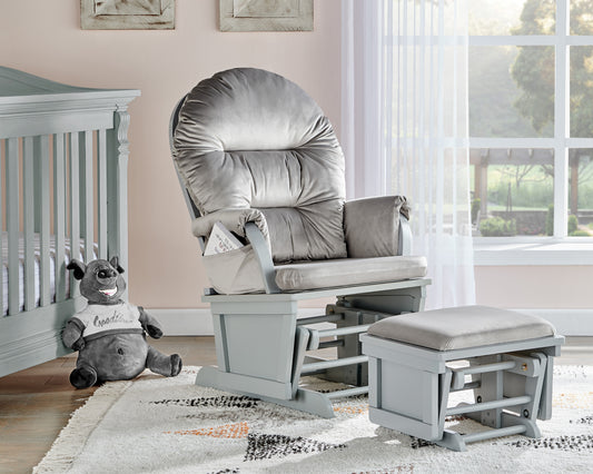 Madison Glider and Ottoman Gray Wood and Light Gray Fabric