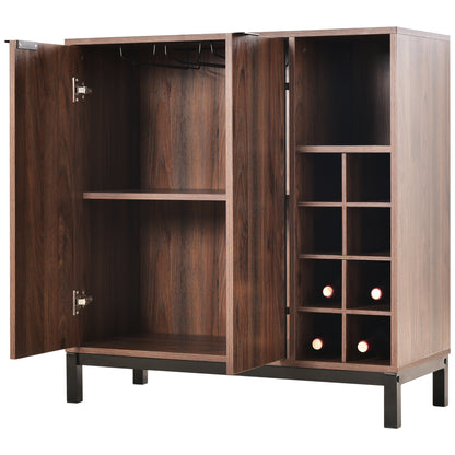 K&K Sideboards and Buffets With Storage Coffee Bar Cabinet Wine Racks Storage Server Dining Room Console 34 Inch（Dark brown）