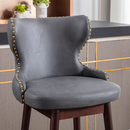 A&A Furniture,29.9" Modern Leathaire Fabric bar chairs, Tufted Gold Nailhead Trim Gold Decoration Bar stools,Set of 2 (Dark Gray)