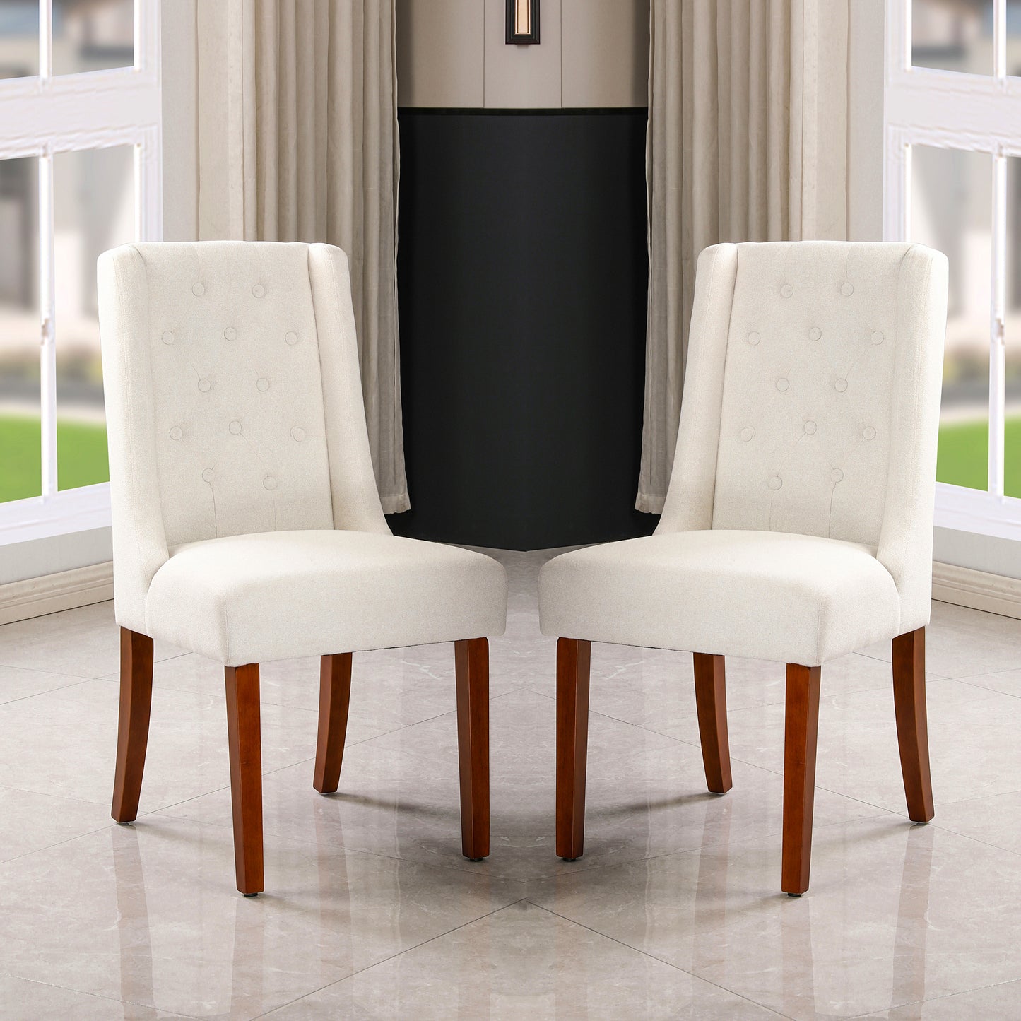 Tufted Parsons Chair  (Set of 2), beige white