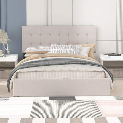 Queen Size Upholstered Platform Bed with Underneath Storage Space,Beige