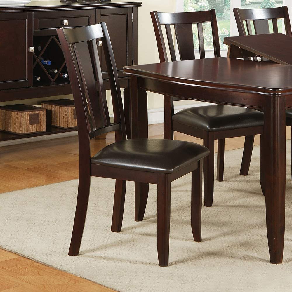 Simple Contemporary Set of 2 Side Chairs Brown Finish Dining Seating Cushion Chair Unique Design Kitchen Dining Room Faux Leather Seat