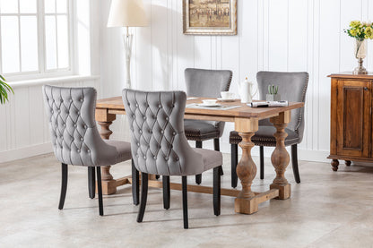 A&A Furniture,Upholstered Wing-Back Dining Chair with Backstitching Nailhead Trim and Solid Wood Legs,Set of 2, Gray,8809GY,  KD