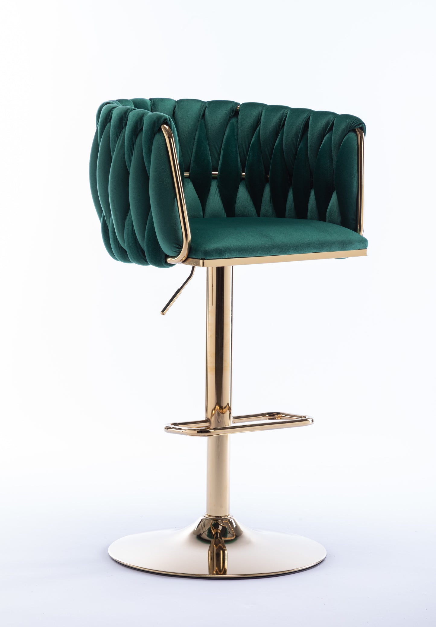 Set of 2  Bar Stools,with Chrome Footrest and Base Swivel Height Adjustable Mechanical Lifting Velvet + Golden Leg Simple Bar Stool-Green