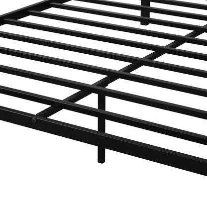 Metal Framed Canopy Platform Bed with Built-in Headboard,No Box Spring Needed, Classic Design, Queen , Black