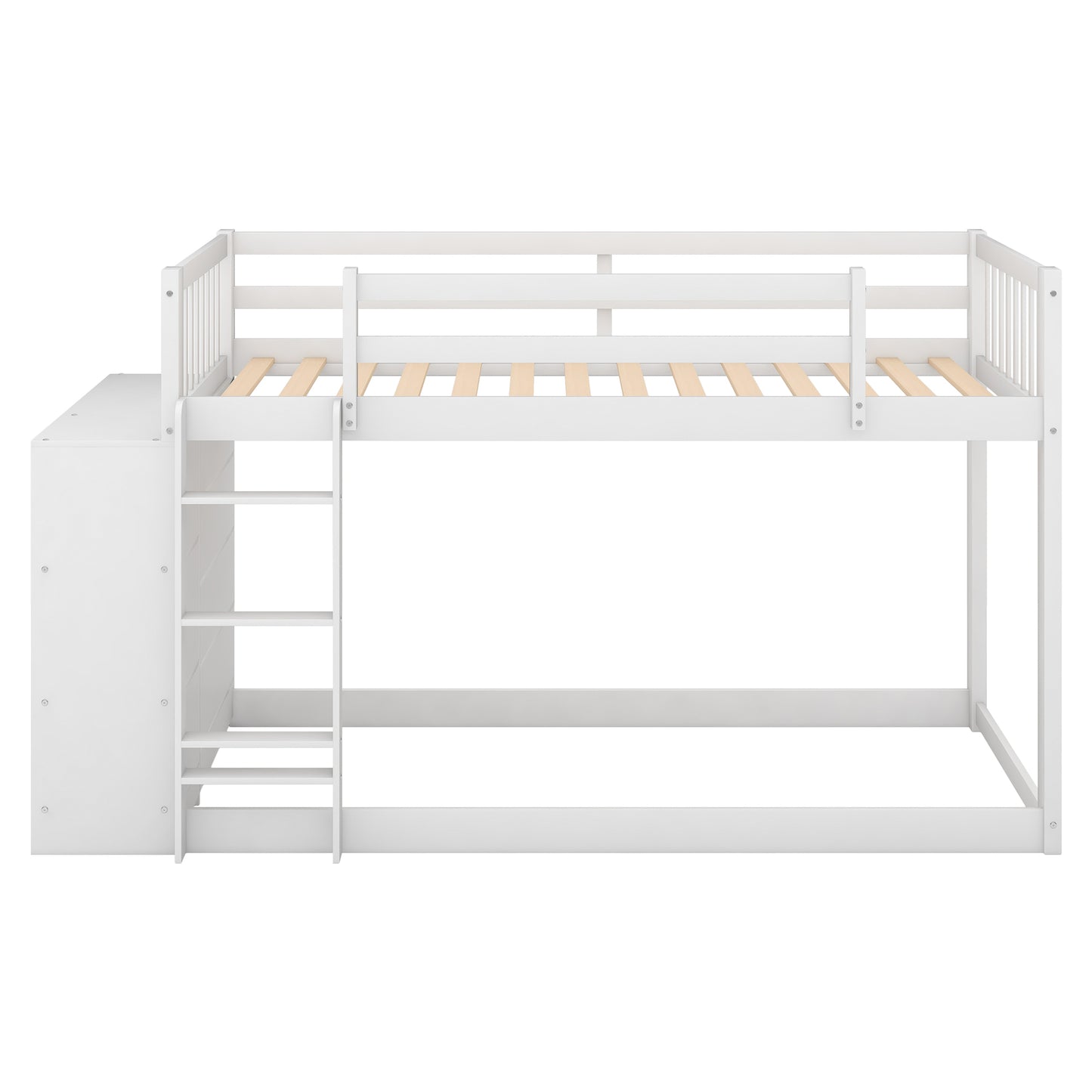 Twin over Twin Bunk Bed with Attached Cabinet and Shelves Storage,White (OLD SKU:GX000513AAK)(Expected Arrival Time:9.5)