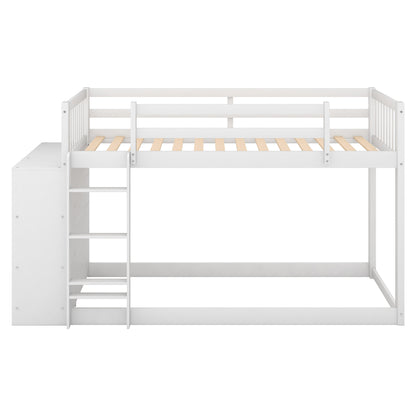 Twin over Twin Bunk Bed with Attached Cabinet and Shelves Storage,White (OLD SKU:GX000513AAK)(Expected Arrival Time:9.5)