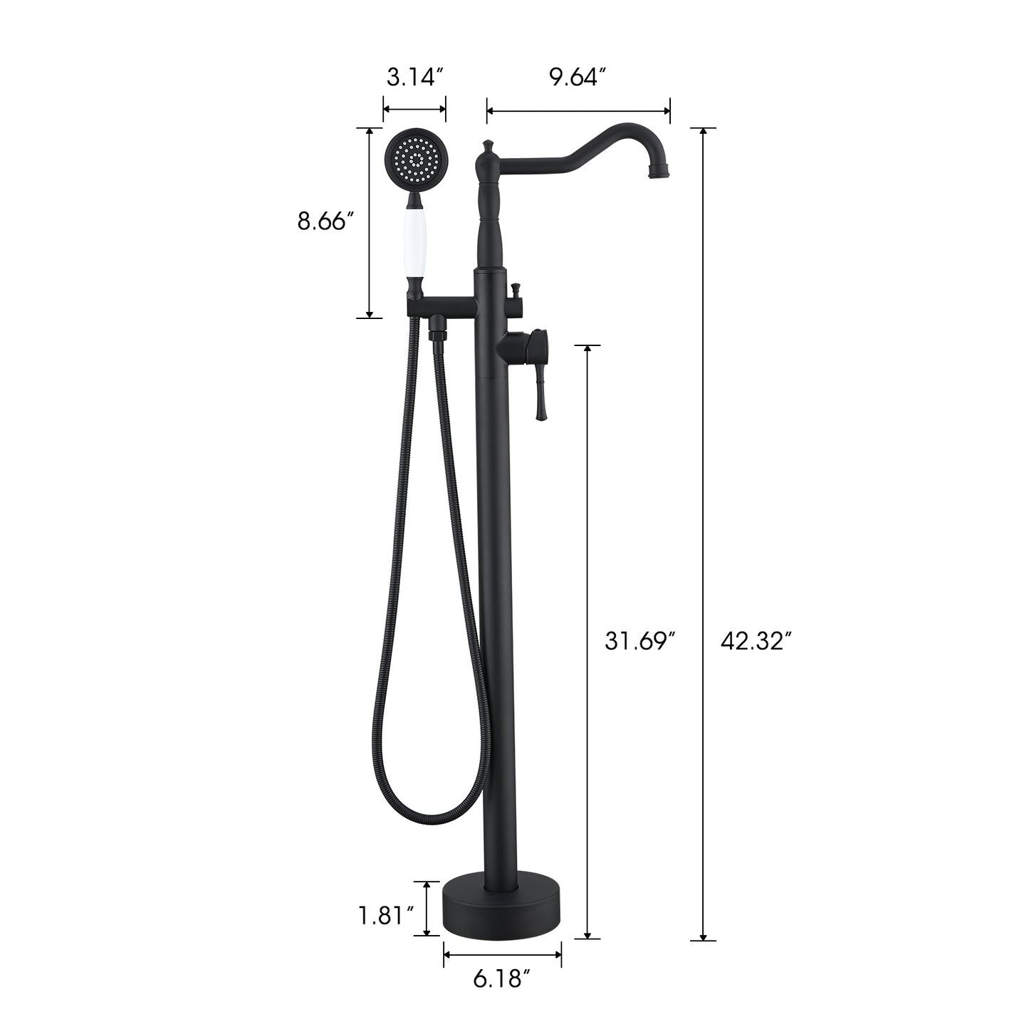 Freestanding Bathtub Faucet with Hand Shower Hand in Matte Black