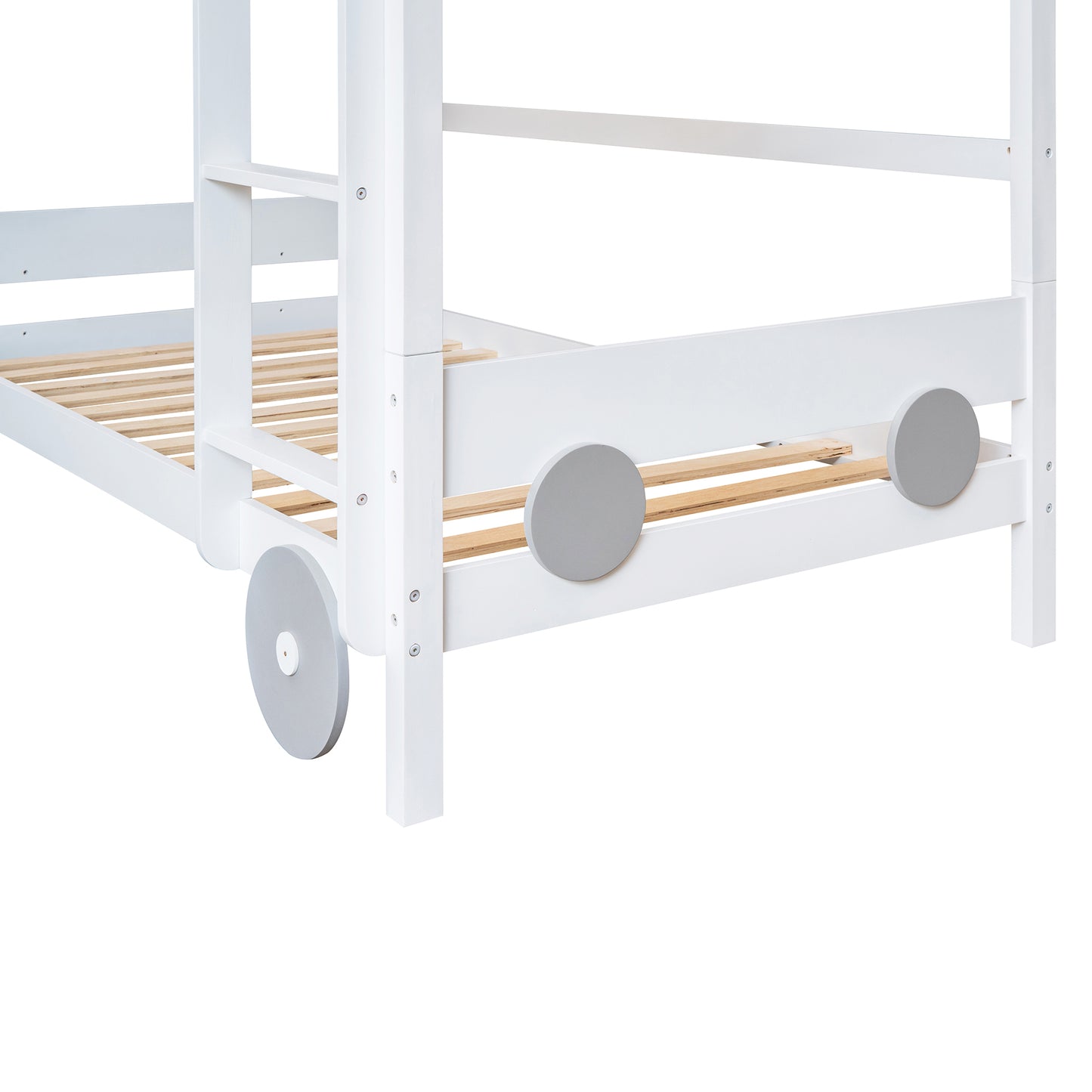 Twin Size Car-Shaped Convertible Bunk Bed, White