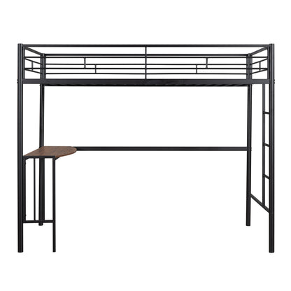 Twin Over Full Metal Bunk Bed with Desk, Ladder and Quality Slats for Bedroom, Metallic Black（OLD SKU :LP000092AAB）