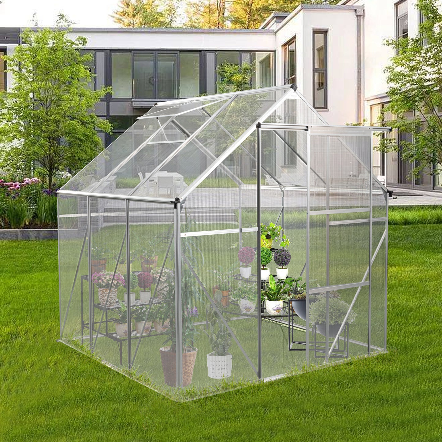 Polycarbonate Greenhouse Raised Base and Anchor Aluminum Heavy Duty Walk-in Greenhouses for Outdoor Backyard in All Season