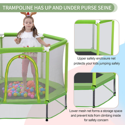 55'' Toddlers Trampoline with Safety Enclosure Net and Balls, Indoor Outdoor Mini Trampoline for Kids