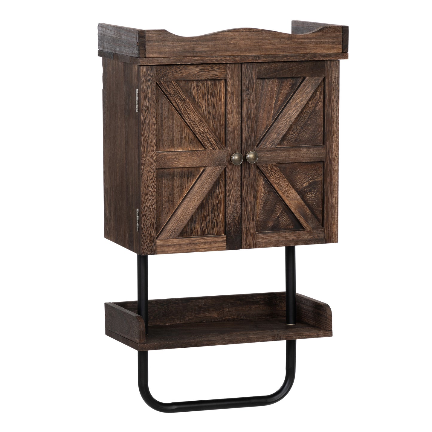 Bathroom Storage Cabinet with One Open Shelf, Wall Mounted Wooden Cabinet, Antique Brown