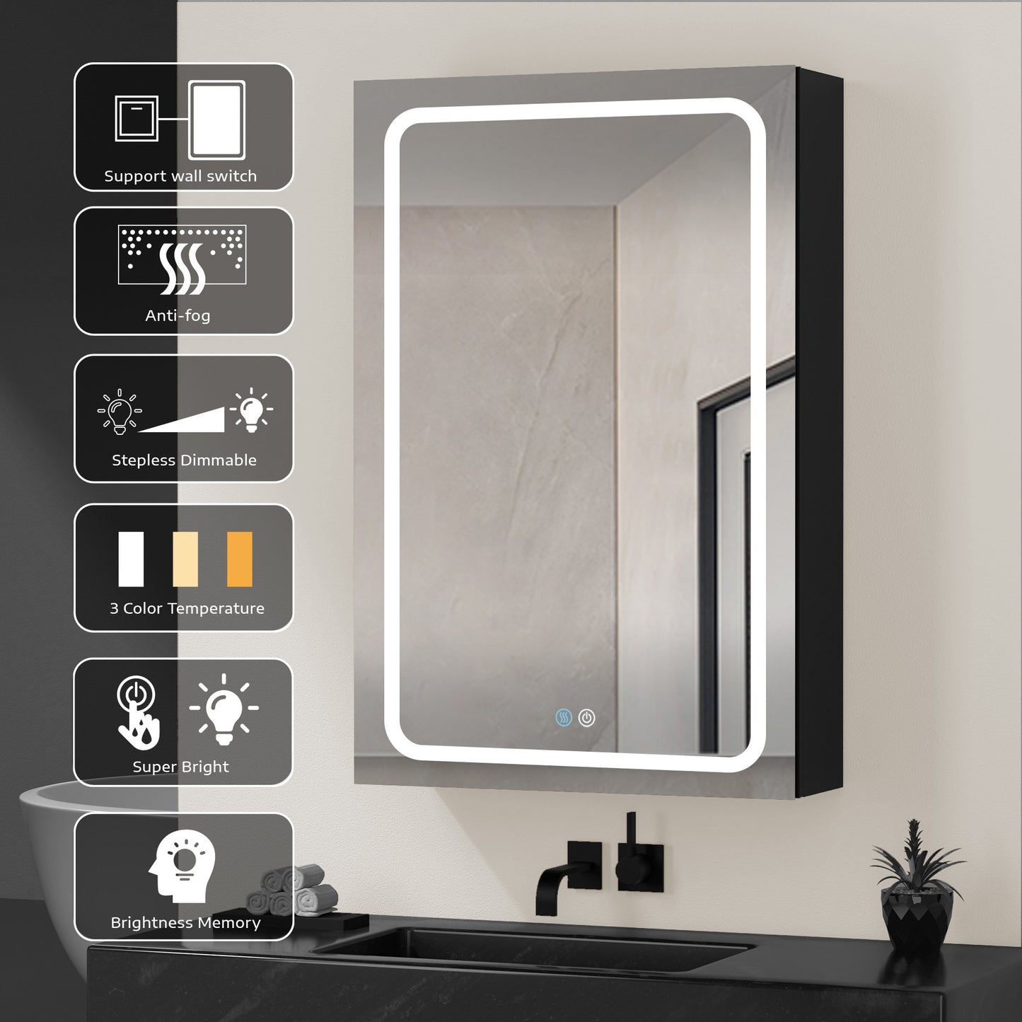 30x30 Inch Bathroom Medicine Cabinets Surface Mounted Cabinets With Lighted Mirror Left Defogging, Small Cabinet No Door