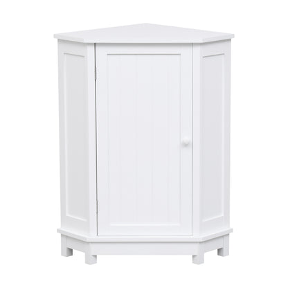 White Bathroom Cabinet Triangle Corner Storage Cabinet with Adjustable Shelf Modern Style MDF Board