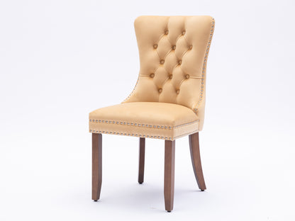 Upholstered Button Tufted Back Pink Velvet Dining Chair with Nailhead Trim and Solid Wood Legs 2 Sets