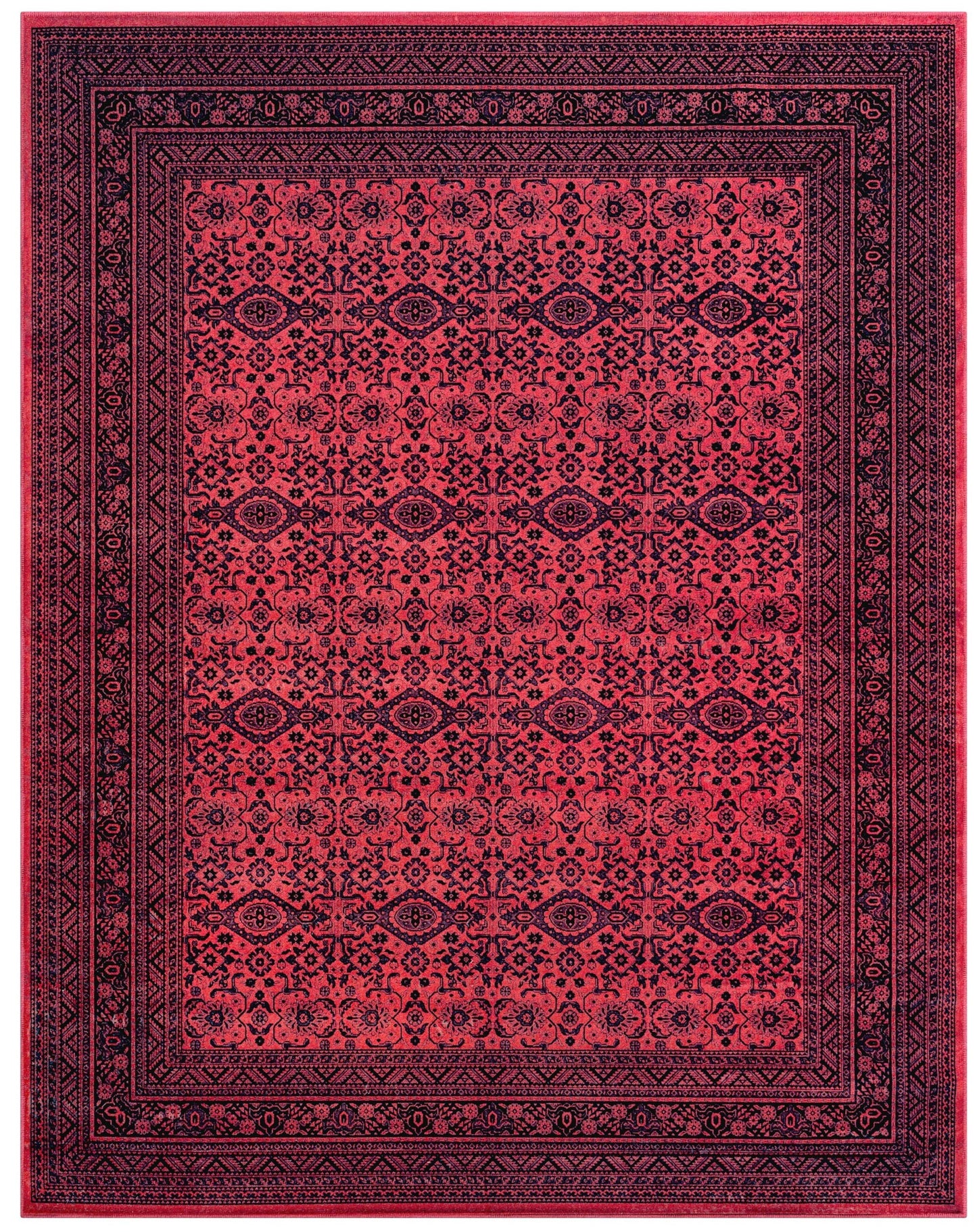 Aurora Border Red and Black Viscose Area Rug 8x10