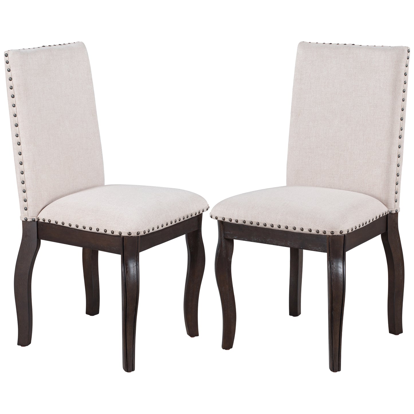 TREXM Set of 4 Dining chairs Wood Upholstered Fabirc Dining Room Chairs with Nailhead (Espresso)