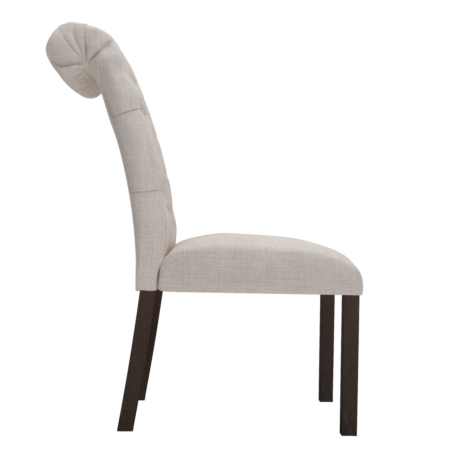 Fabric Upholstered Dining Chairs  In a Soft Beige Linen with Tufted Back And Solid Wood Legs, Set of 2