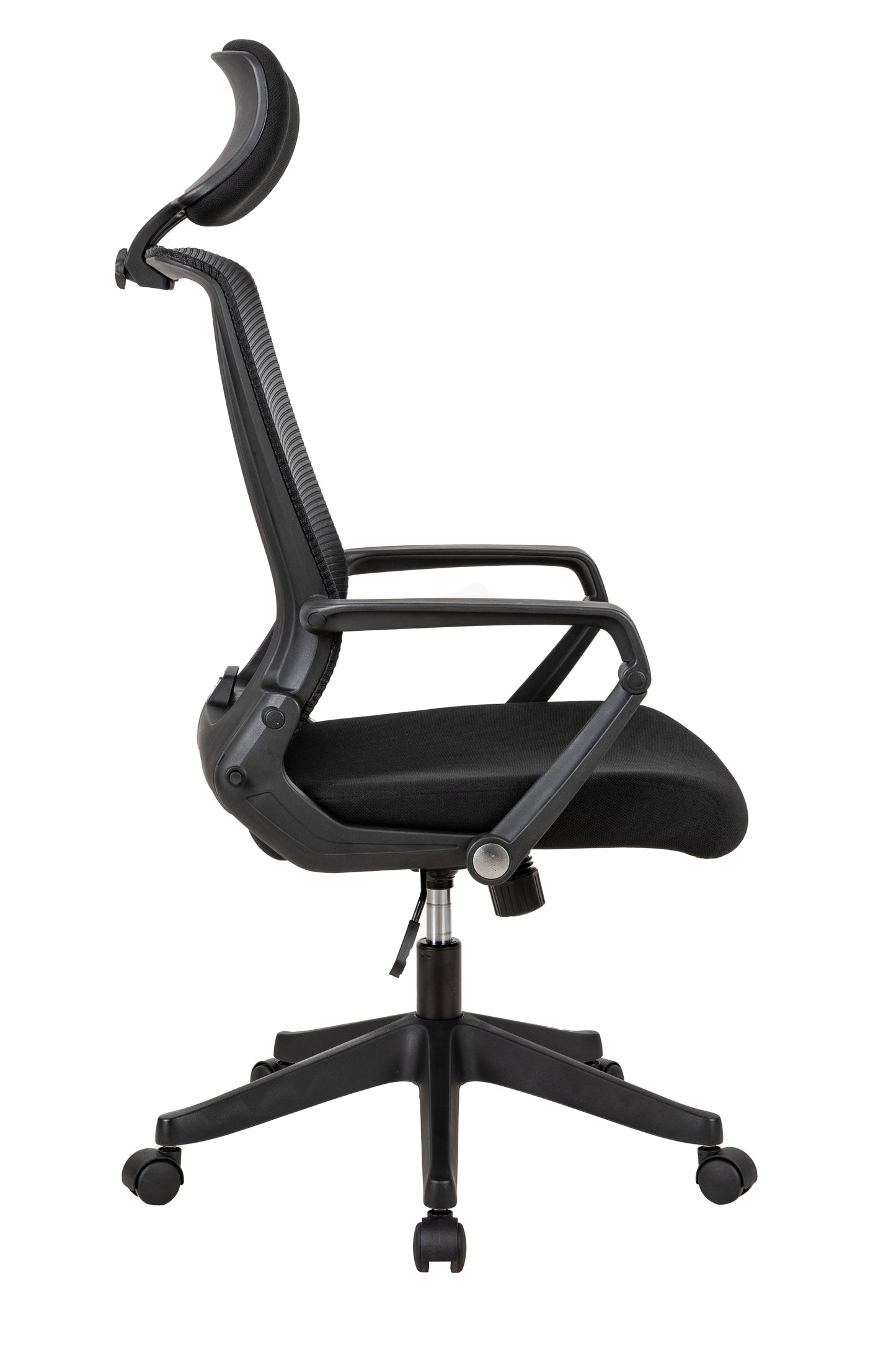 High Back Office Chair with fixed arms and headrest, Black, easy assemble chair