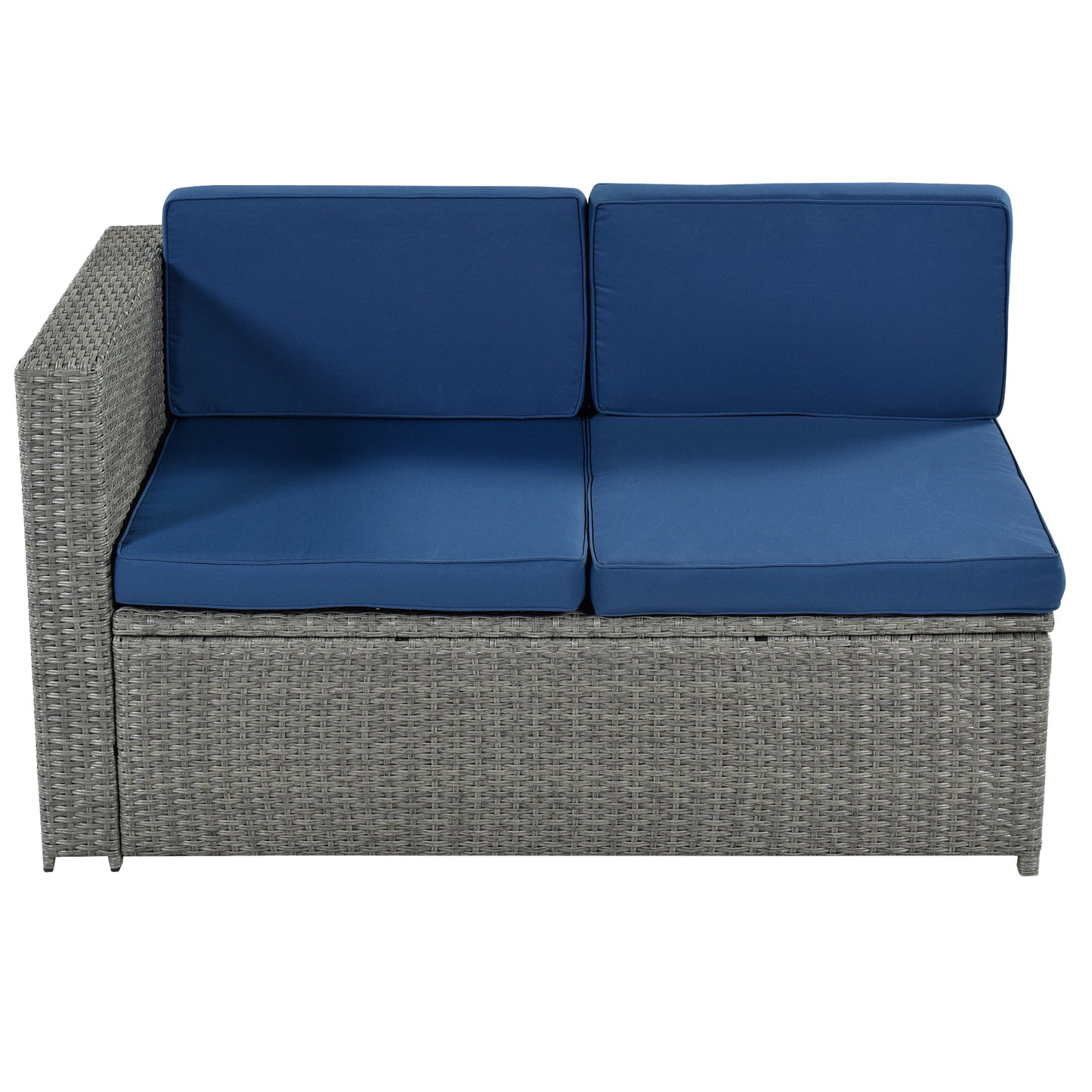 U_Style 9 Piece Rattan Sectional Seating Group with Cushions and Ottoman, Patio Furniture Sets, Outdoor Wicker Sectional, Grey Ratten+Blue Cushions