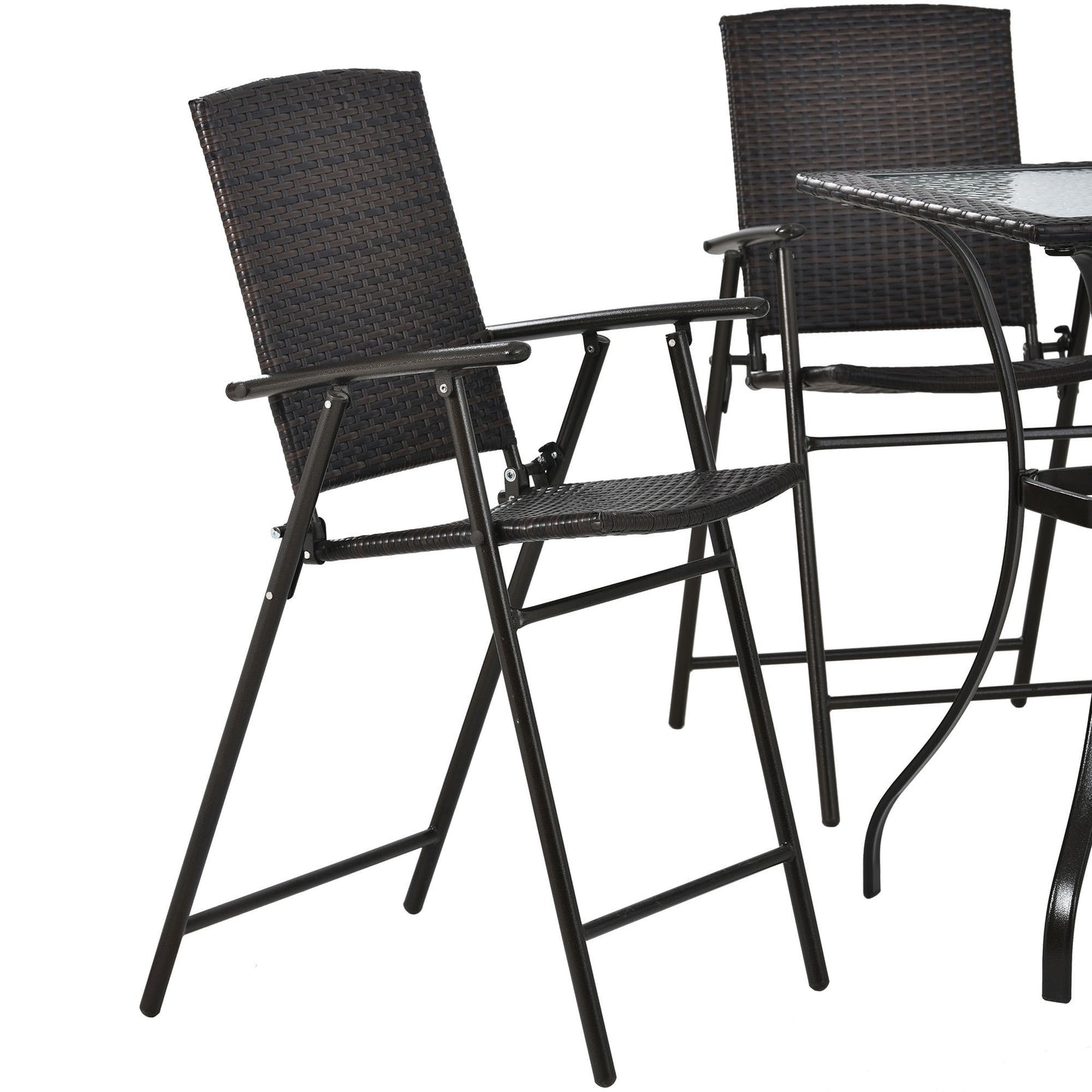 TOPMAX Outdoor Patio PE Wicker 5-Piece Counter Height Dining Table Set with Umbrella Hole and  4 Foldable Chairs, Brown