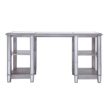 Wedlyn Mirrored Desk - Glam Style - Brushed Matte Silver w/ Mirror