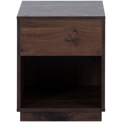 Mid-Century Modern Nightstand End Table Open Storage with  One Drawer, Dark Brown