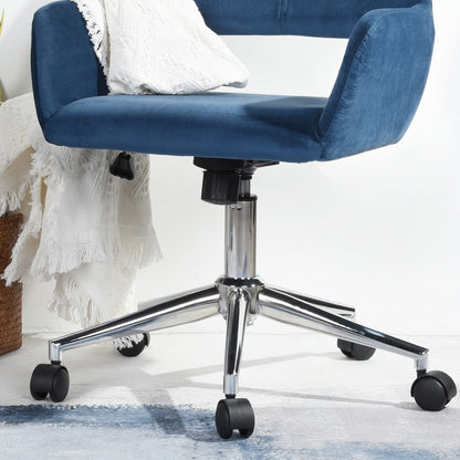 Velvet Upholstered Adjustable Swivel Office Chair, BLUE