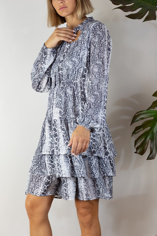 SNAKE PRINTED LONG SLEEVE DRESS