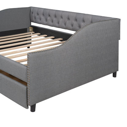 Upholstered daybed with Two Drawers, Wood Slat Support, Gray, Full Size(OLD SKU :LP001111AAE)