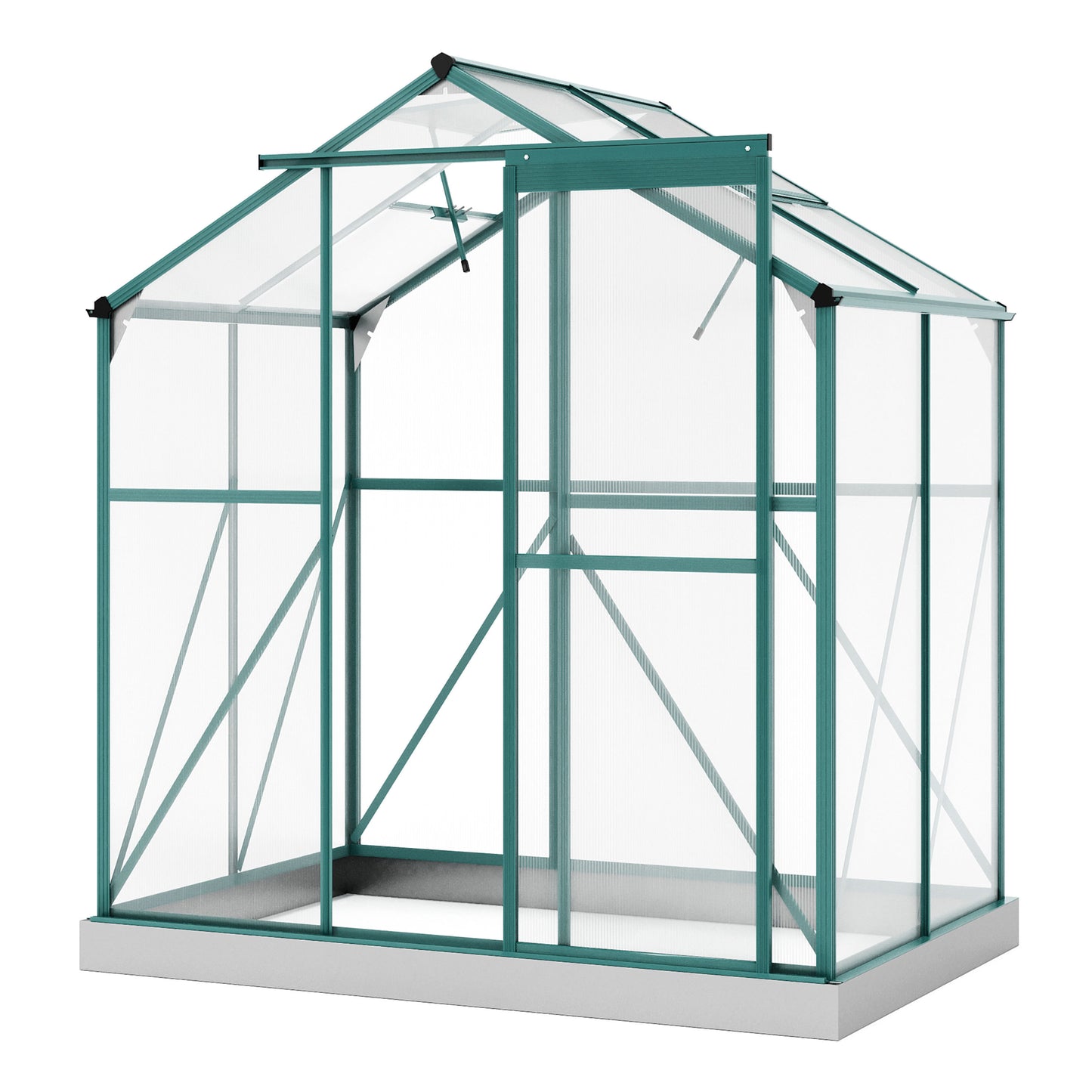 TOPMAX Upgraded Outdoor Patio 6.2ft Wx4.3ft D Greenhouse, Walk-in Polycarbonate Greenhouse with 2 Windows and Base,Aluminum Hobby Greenhouse with Sliding Door for Garden, Backyard, Green