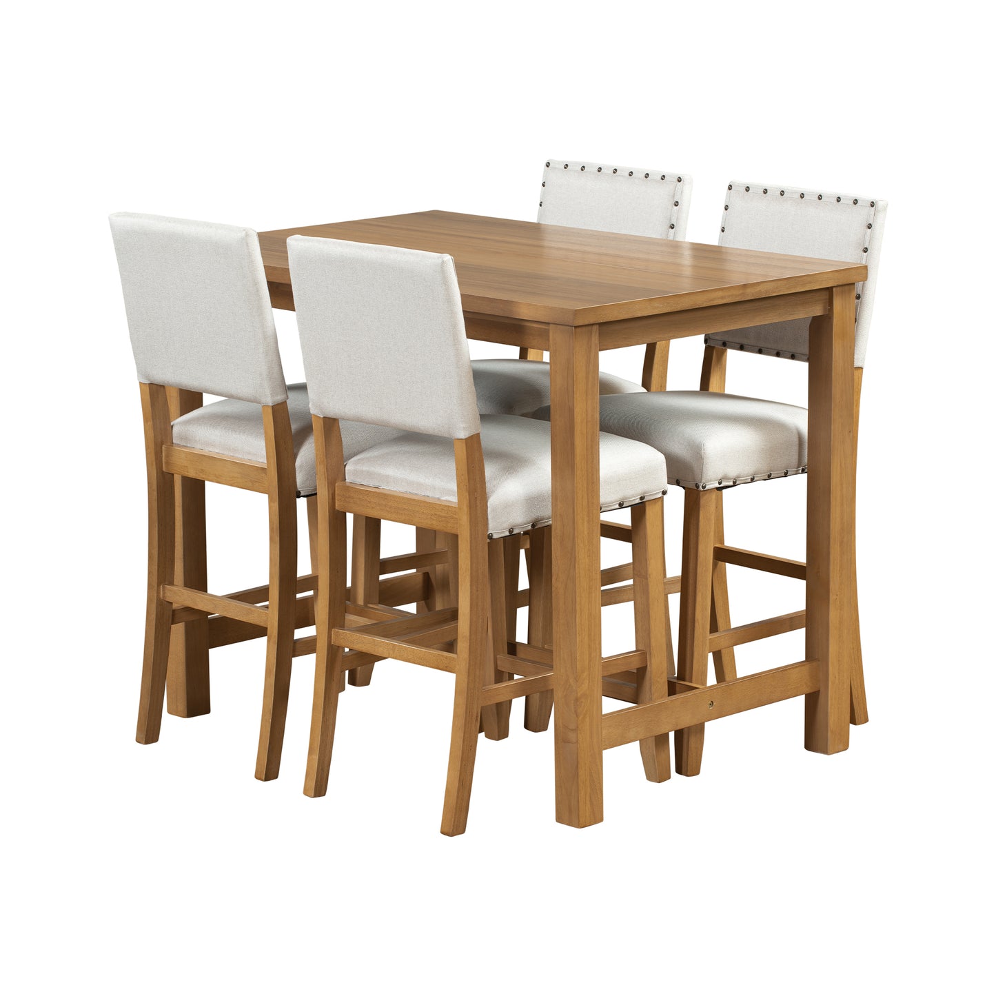 TOPMAX 5 Piece Rustic Wooden Counter Height Dining Table Set with 4 Upholstered Chairs for Small Places, Natural+Beige