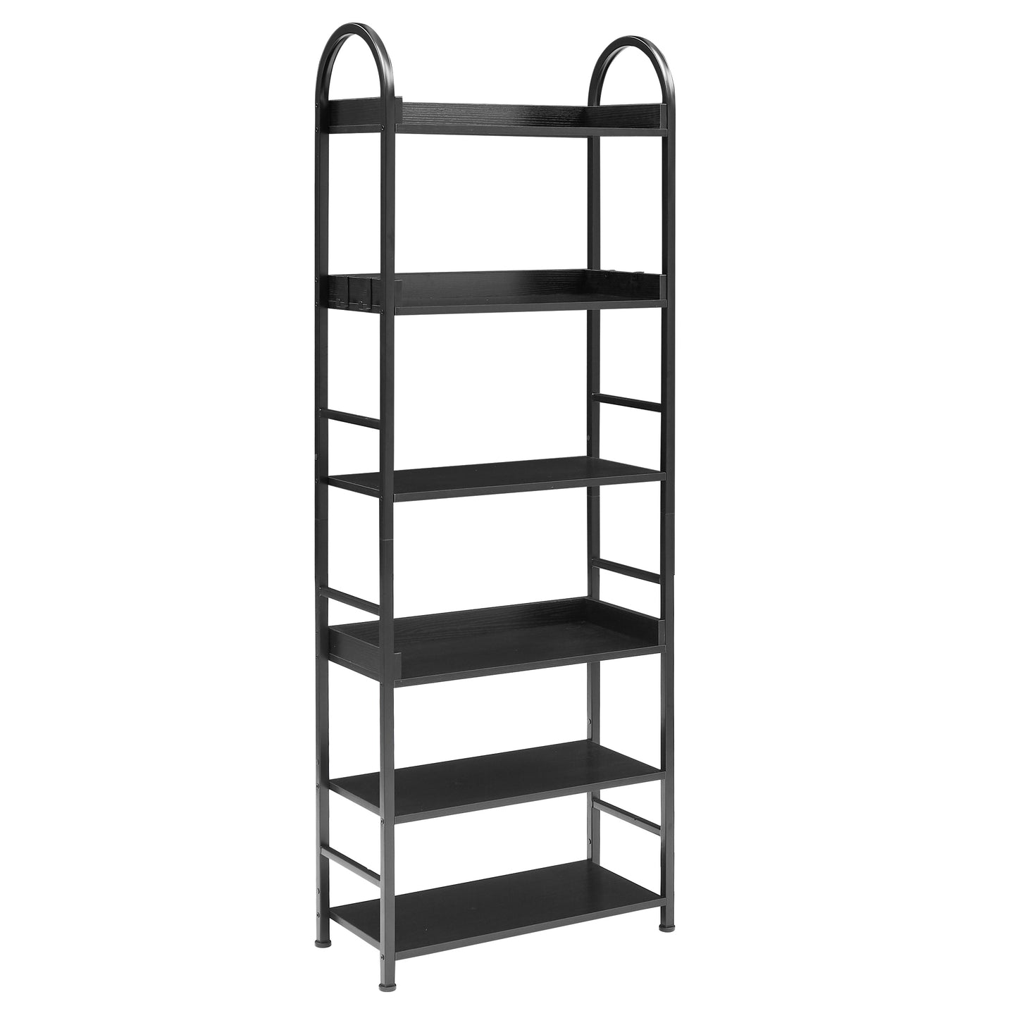 70.8 Inch Tall Bookshelf, 6-tier Shelves with Round Top Frame, MDF Boards, Adjustable Foot Pads, Black