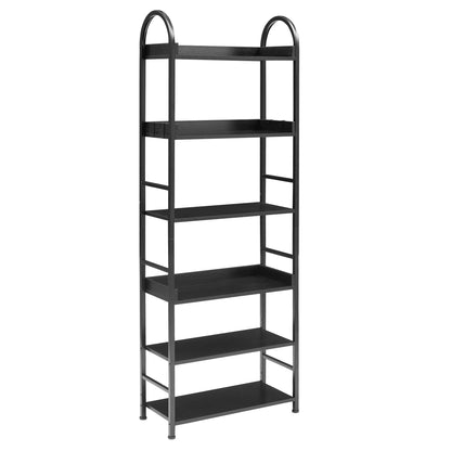 70.8 Inch Tall Bookshelf, 6-tier Shelves with Round Top Frame, MDF Boards, Adjustable Foot Pads, Black