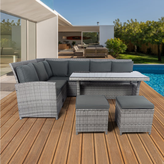 6 Pieces PE Rattan sectional Outdoor Furniture Cushioned Sofa Set with 2 Storage Under Seat Grey