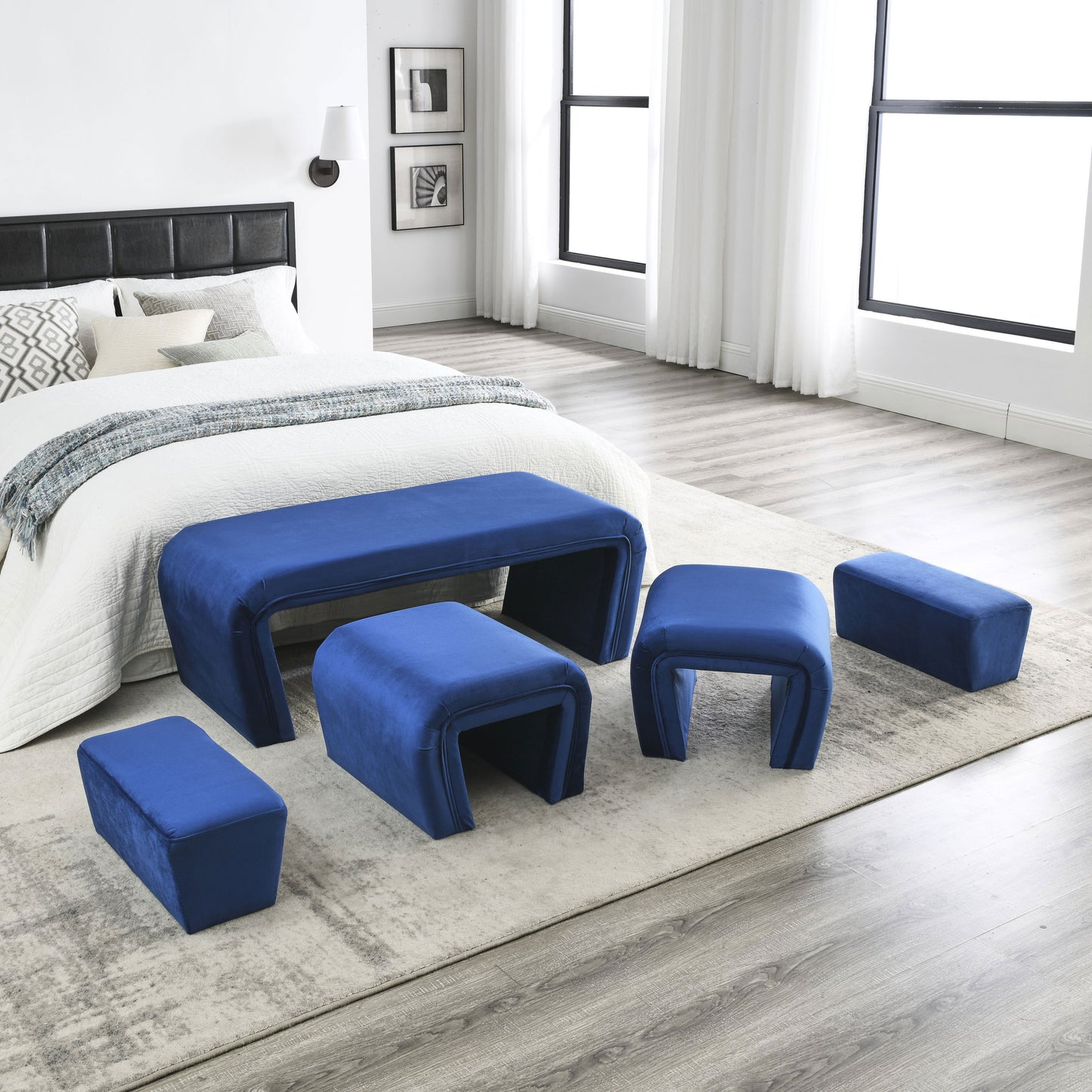 [Video]Welike 46" W Modern Contemporary Upholstered Nesting Bench, including Four nesting benches, Velvet