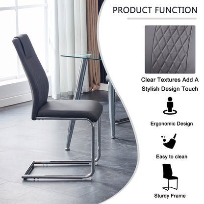 Modern Dining Chairs with Faux Leather Padded Seat Dining Living Room Chairs Upholstered Chair with Metal Legs Design for Kitchen, Living, Bedroom, Dining Room Side Chairs Set of 4 (Grey+PU Leather)