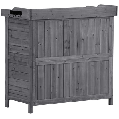 TOPMAX Outdoor 39" Potting Bench Table, Rustic Garden Wood Workstation Storage Cabinet Garden Shed with 2-Tier Shelves and Side Hook, Grey