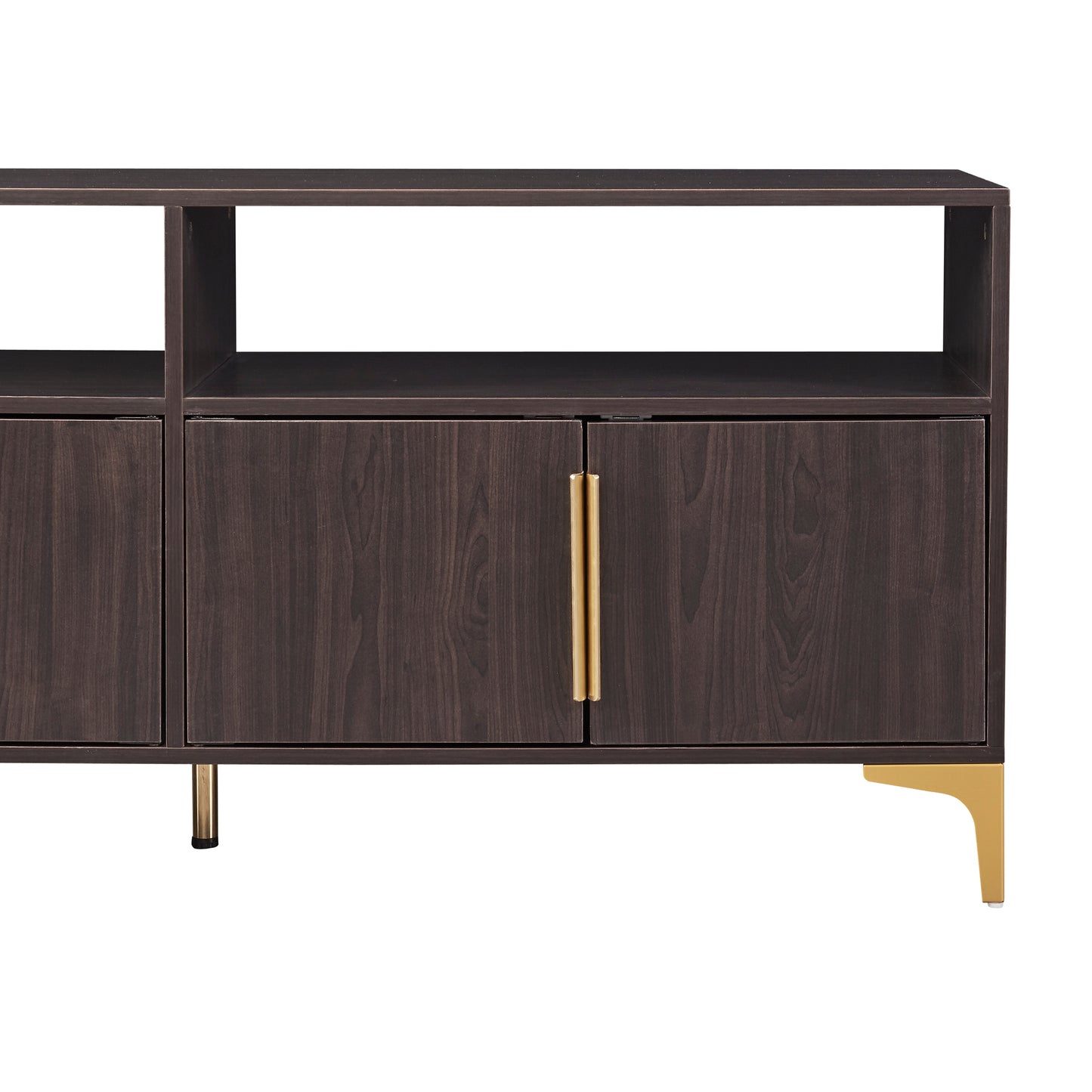 TREXM 58” L Sideboard with Gold Metal Legs and Handles Sufficient Storage Space Magnetic Suction Doors (Espresso)