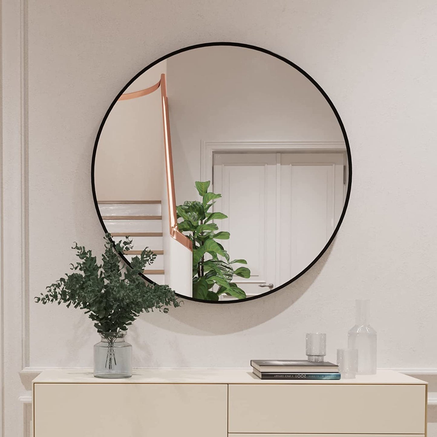 Round Mirror, Circle Mirror 32 Inch, Black Round Wall Mirror Suitable for Bedroom, Living Room, Bathroom, Entryway Wall Decor and More, Brushed Aluminum Frame Large Circle Mirrors for Wall