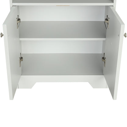 Grey Bathroom Storage Cabinet with Adjustable Shelves, Freestanding Floor Cabinet for Home Kitchen, Easy to Assemble