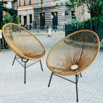 Outdoor Acapulco Chair Set of 2 All-Weather Patio Conversation Bistro Set with Flexible Rope and Heavy Duty Frame for Balcony, Porch, Garden，Beige