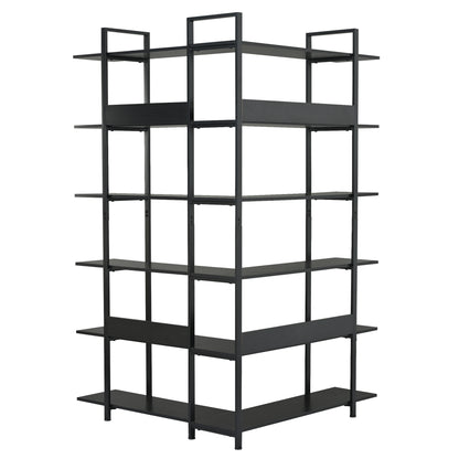 74.8 Inch Bookshelf L-shape MDF Boards Stainless Steel Frame Corner 6-tier Shelves Adjustable Foot Pads, Black