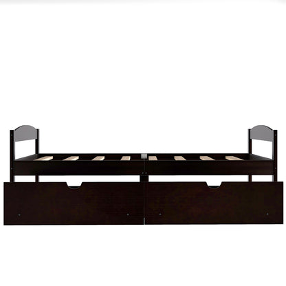 Twin size platform bed, with two drawers, espresso（New）